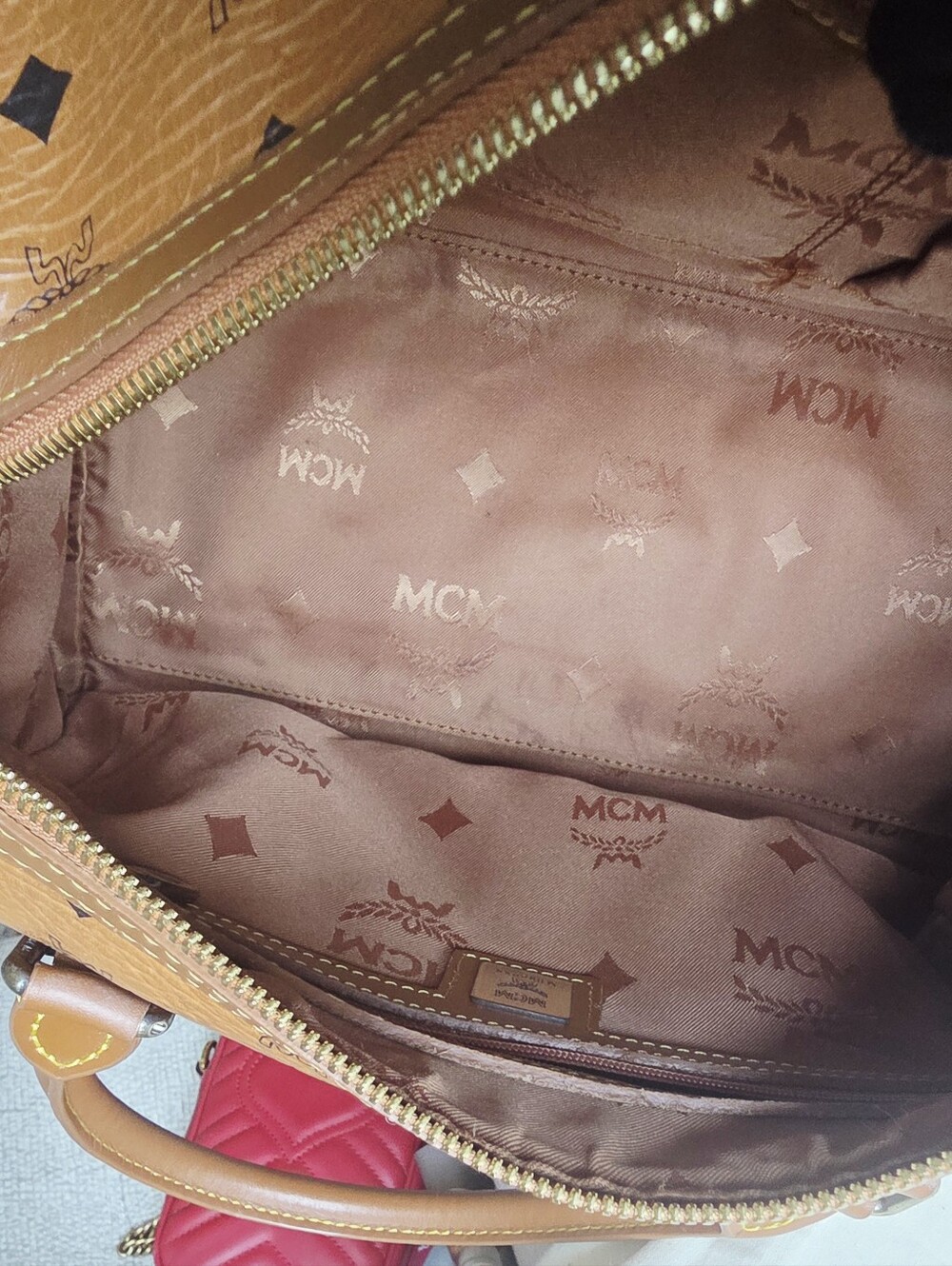 Authentic MCM Cognac Visetos Boston Tote Bag - Picture 9 of 9